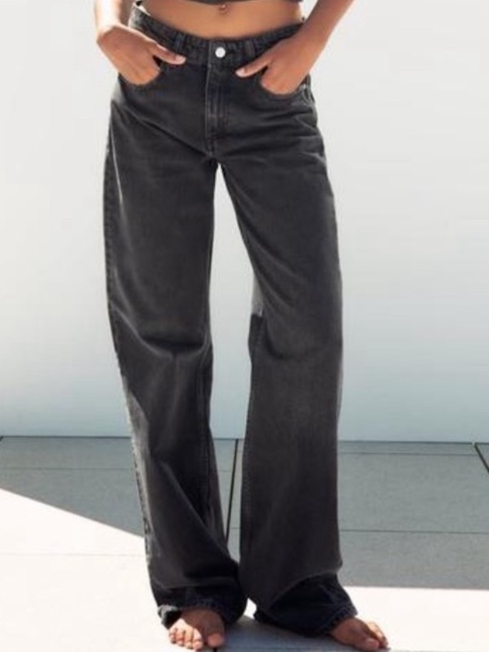 Zara mid rise wide leg black jeans